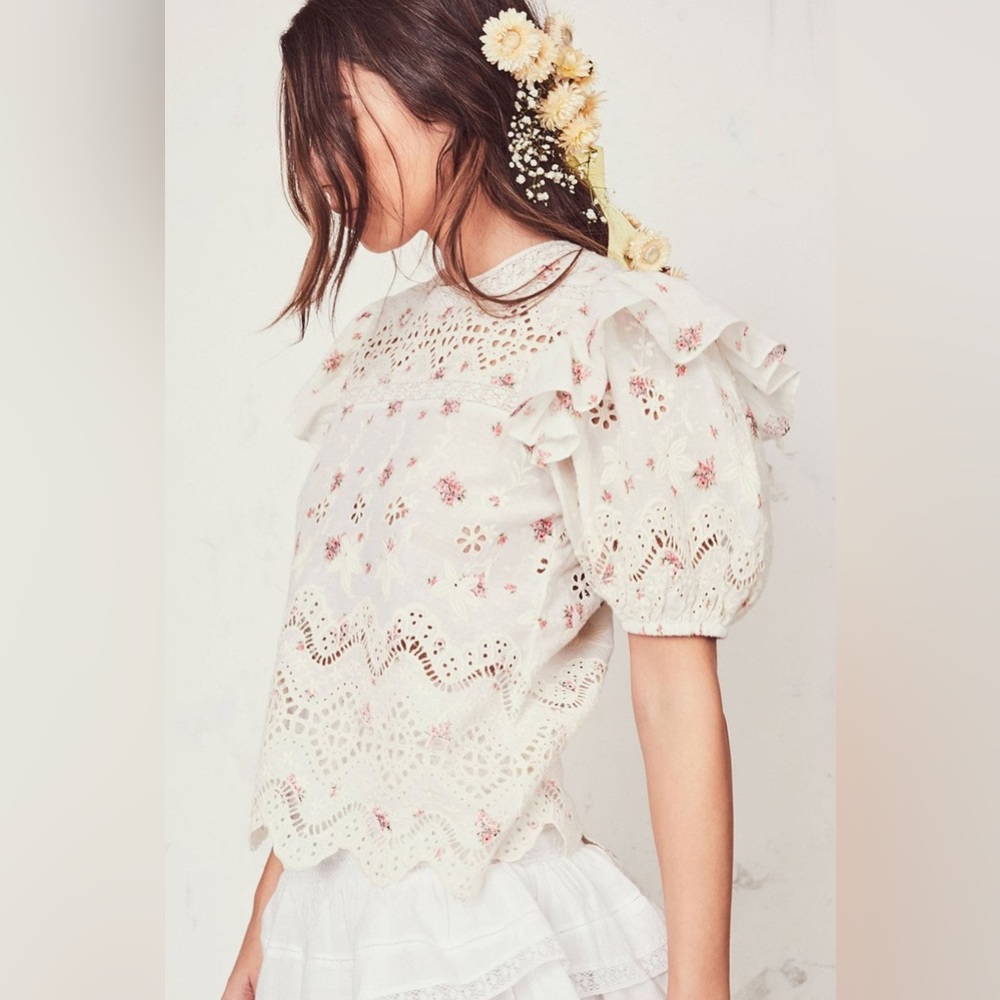 NWT LoveShackFancy Tilda Embroidered Eyelet Top Cream Sz S